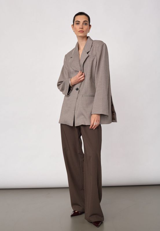 Mida Check Power Blazer Bone Brown 