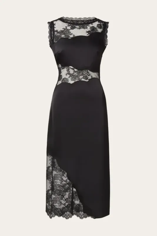 Desire Lace Trimmed Cut Out Midi Dress Black 