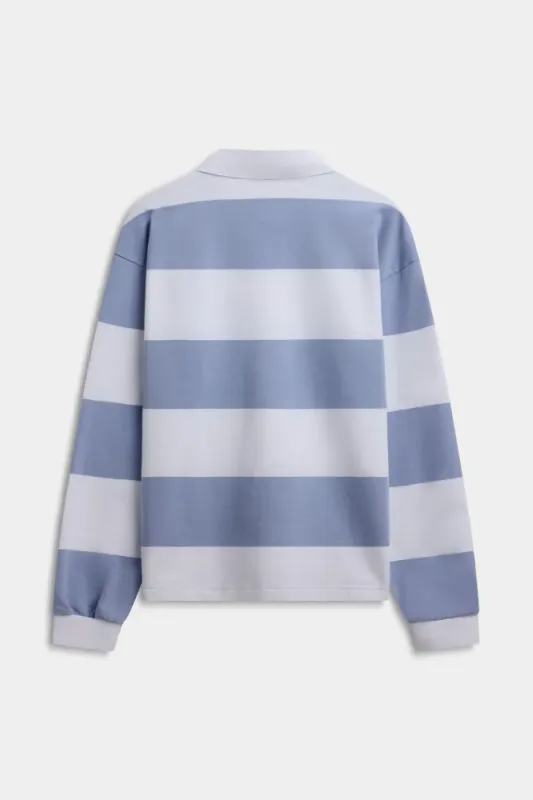 W. Thin Cotton Rugby Shirt White And Vintage Blue Stripes 