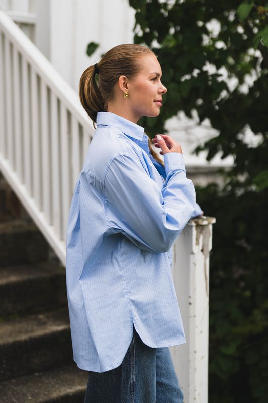Rochelle Scarf Fine Stripe Shirt Light Blue 