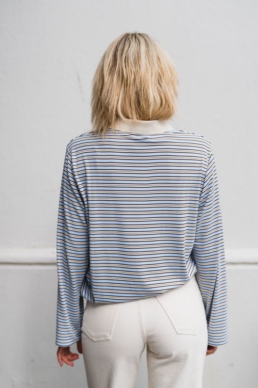Lirenne Striped Polo Blouse Light Blue 