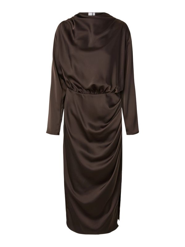 Pella LS Funnel Neck Long Dress Chocolate Brown 