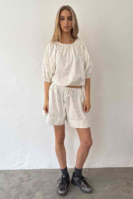 Noy Blouse Dot White Small Black 