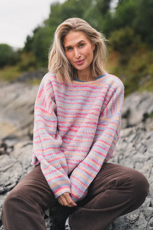 Knitted Melange Striped Sweater Multi Colour 
