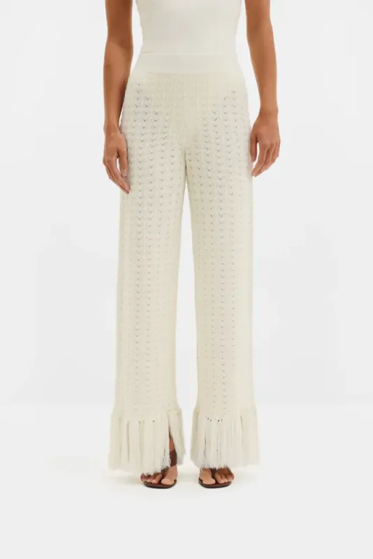 Alycia Knitted Fringe Pants White 