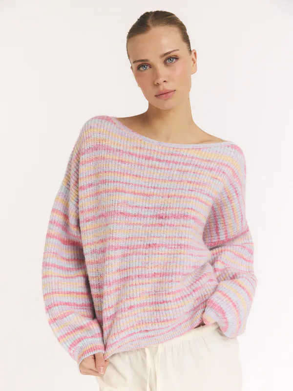 Knitted Melange Striped Sweater Multi Colour 
