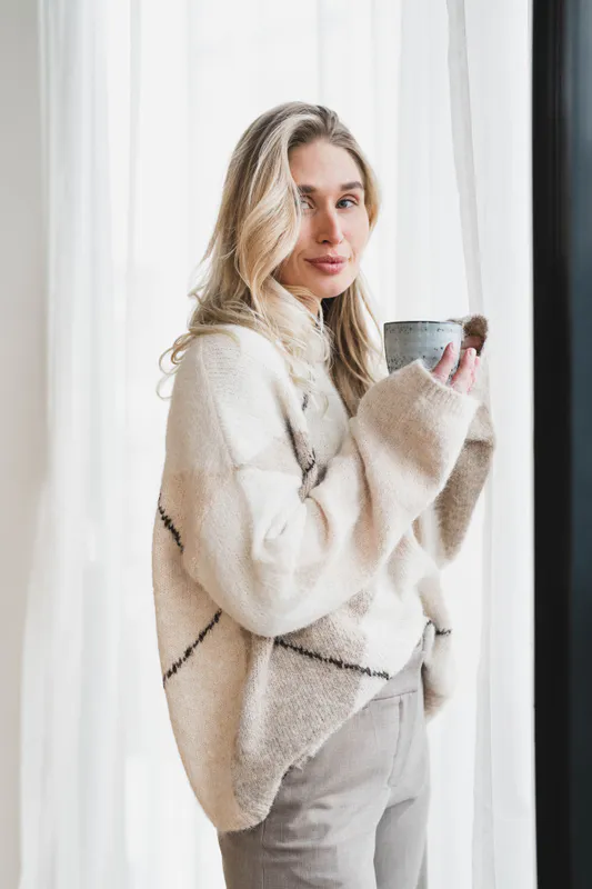 Inga Check Fluff Knit Blouse Creme 