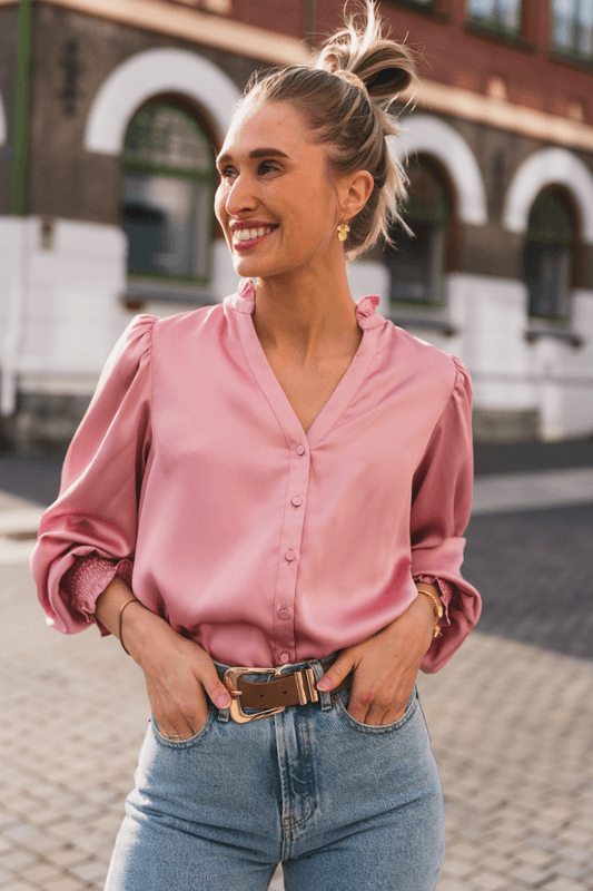 Delsie Drapy Sateen Blouse Light Pink 