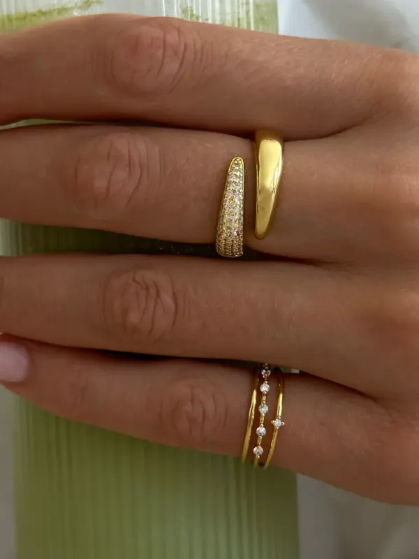 Beaded Zirconia Stacker Ring Gold 