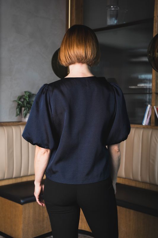 Aisa Dull Satin Blouse Navy 