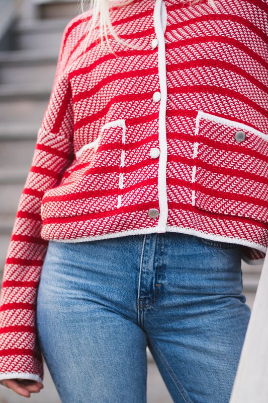 Polly Knitted Cardigan Poppy Red Stripe 