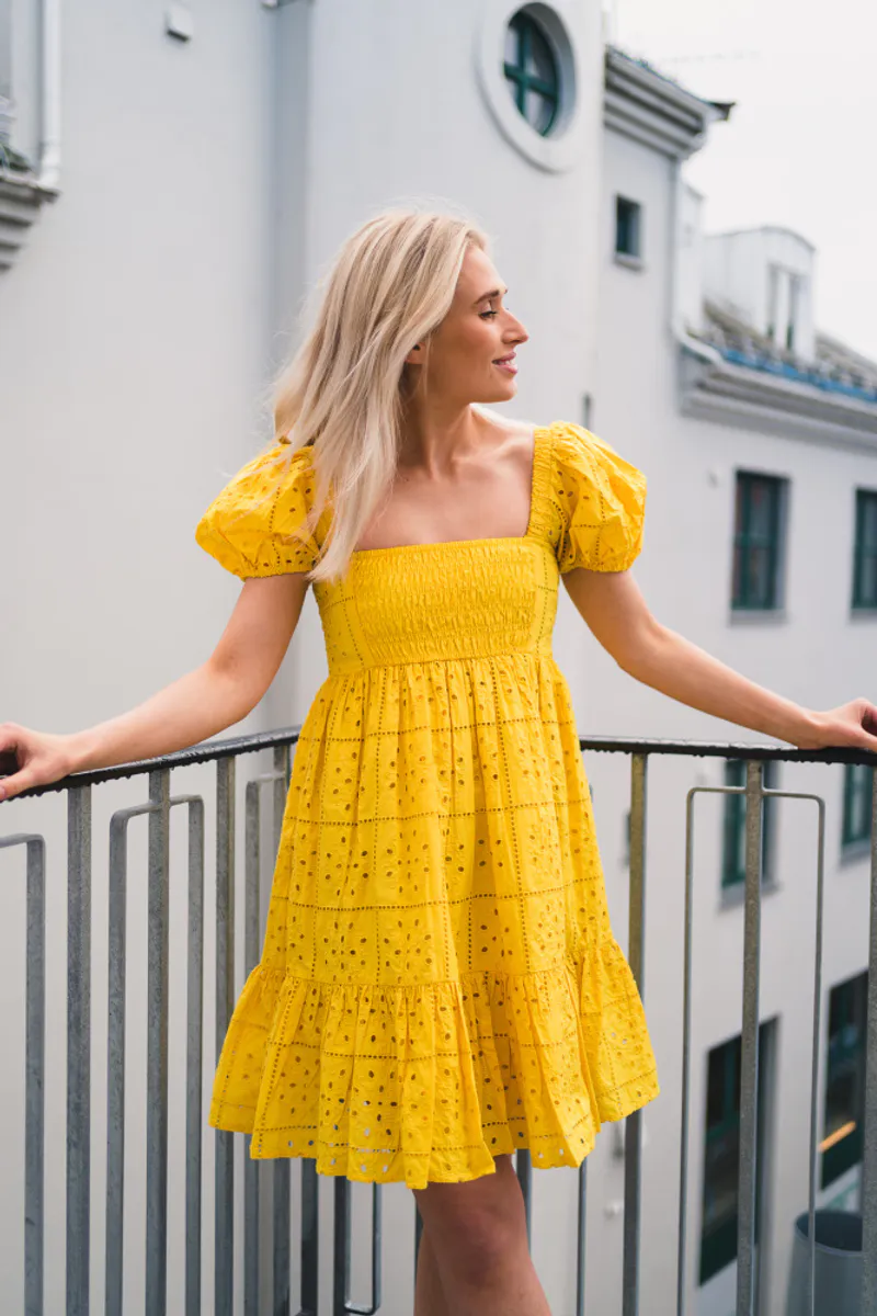 Broderie Anglaise Mini Dress Maize