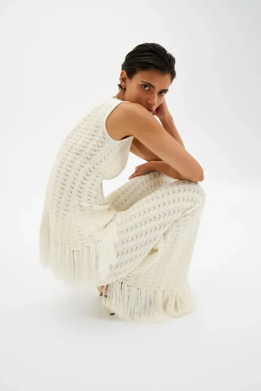Amal Knitted Fringe Top White 