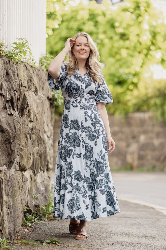 Organza Midi Dress Blue Bouquet
