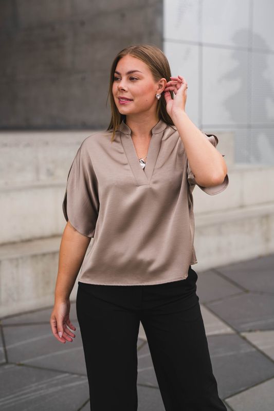 Anelle Heavy Sateen Blouse Dark Taupe 