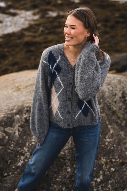 Hovedbilde Beleney Small Check Fluff Cardigan Dark Grey 