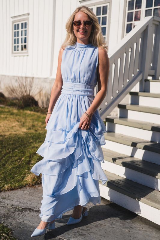 Marli Solid Chiffon Dress Light Blue 