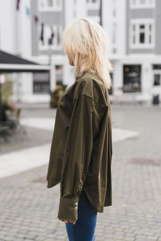 Caryn Poplin Khaki Dark Forest