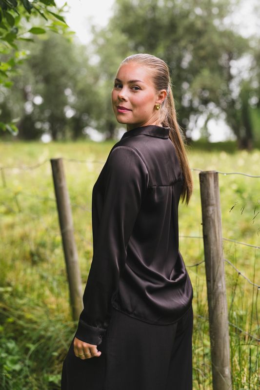 Hazelle Drapy Satin Shirt Dark Brown 