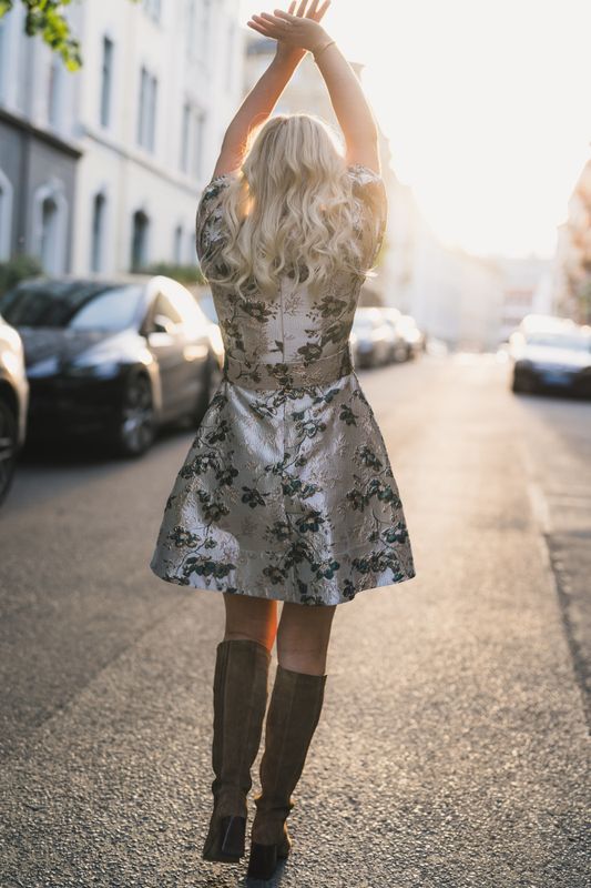 Benadotte Dress Green Flower 