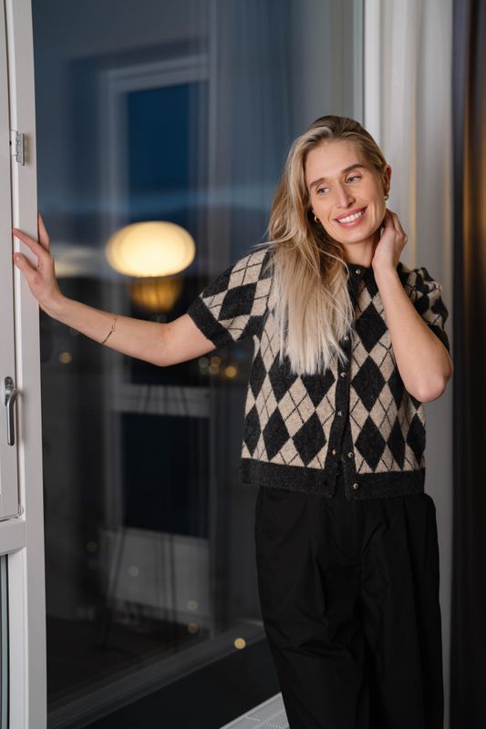 Allestar Check Knit Cardigan Beige 