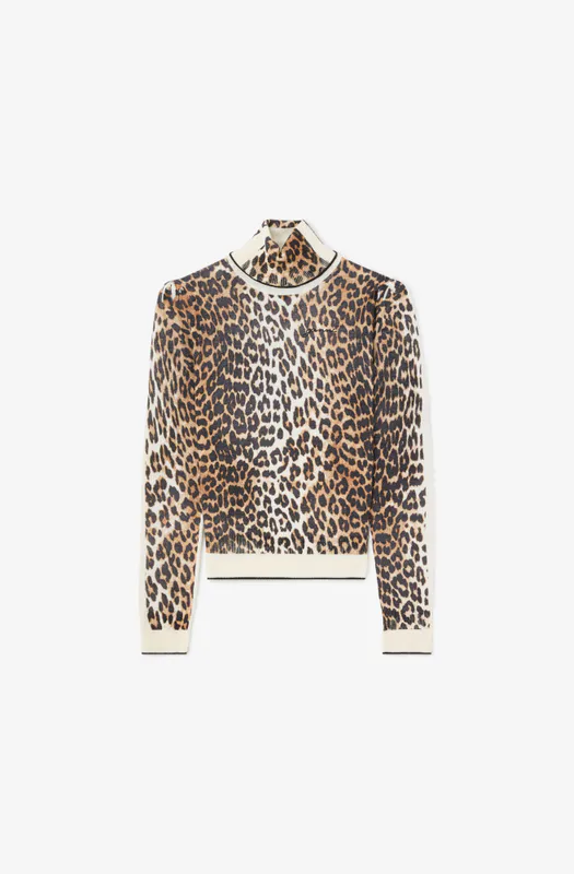 Printed Merino Turtleneck Almond Milk