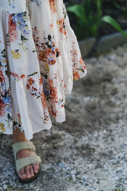Cotton Slub Midi Dress Vintage Flowers 