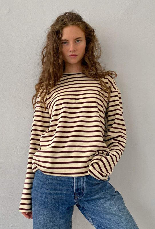 Nete O-Neck Tee Stripe Offwhite/Bordeaux 
