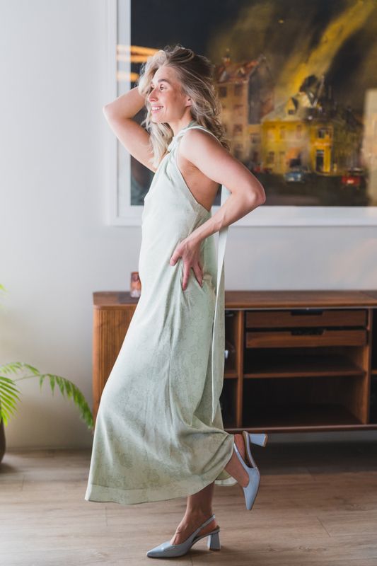 Fiona Pattern Satin Dress Light Green 