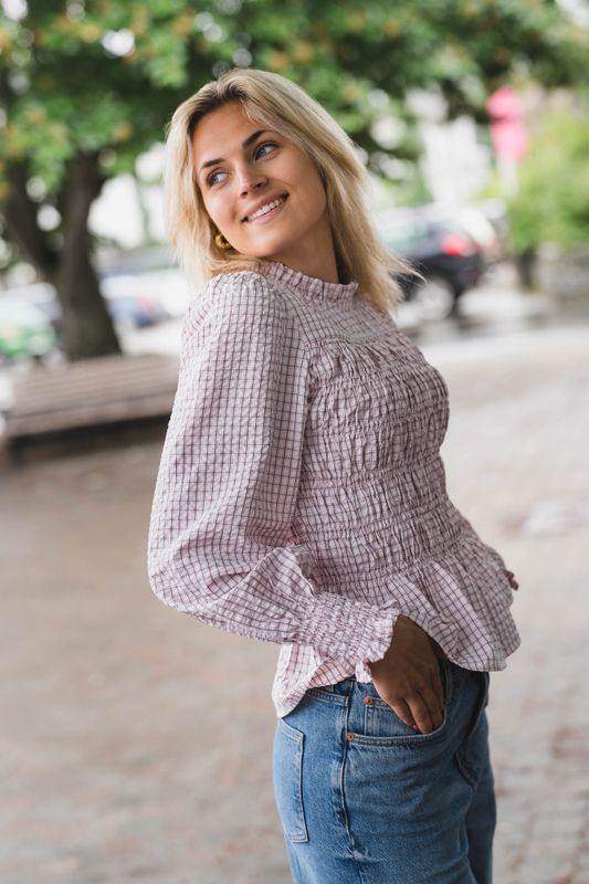 Possa Mini Check Blouse Light Pink 