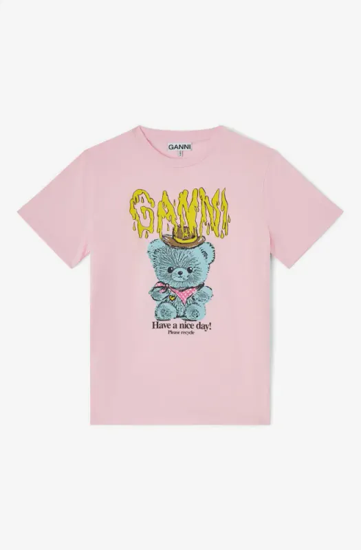 Basic Cotton Jersey T-Shirt Cowboy Bear Print Chalk Pink 