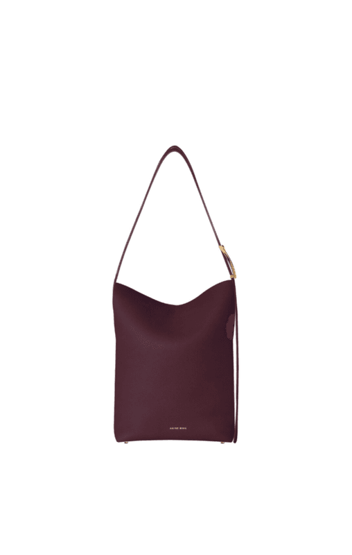 Elly Medium Bucket Bag Grained Leather Fig Burgundy 