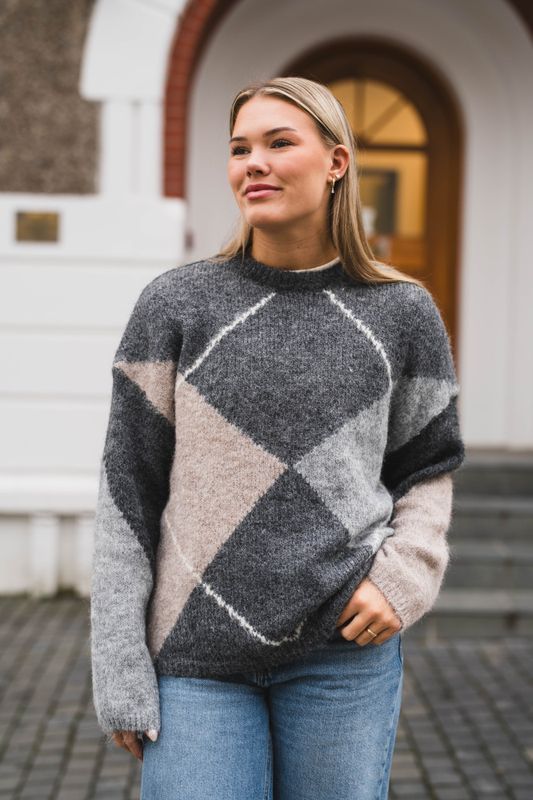 Inga Check Fluff Knit Blouse Antracit  