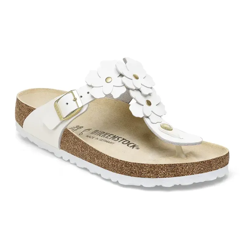 Gizeh Flower Embellishment Natural Leather White 