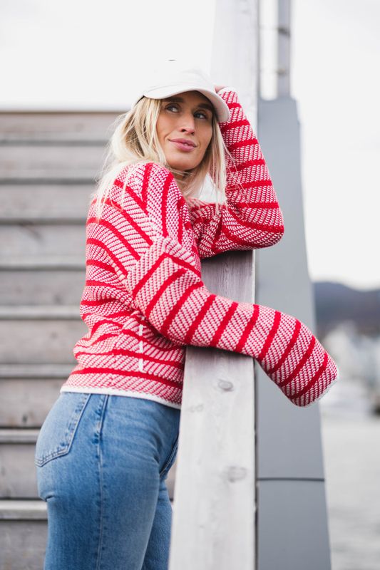Polly Knitted Cardigan Poppy Red Stripe 