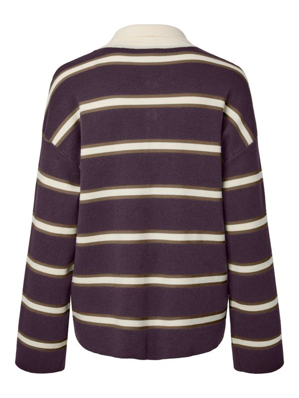 Isabell LS Polo Knit Pullover Plum Perfect W.Stripes 