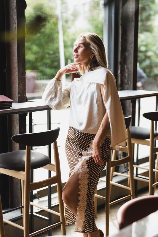 Idun Cape LS Blouse Offwhite 