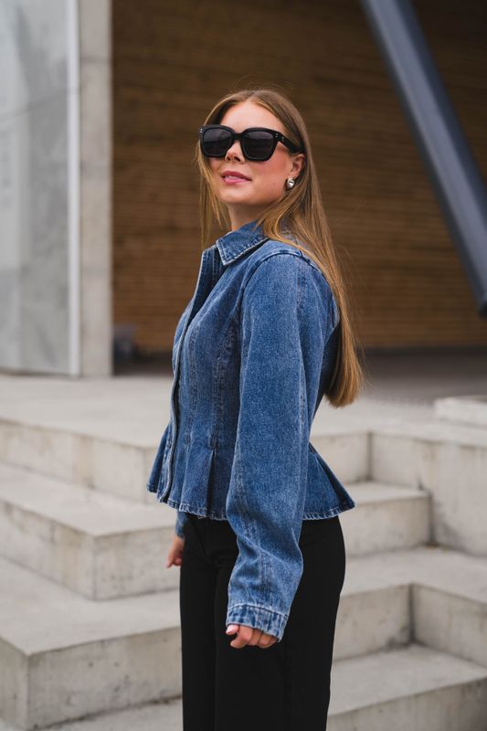 Rivora Denim Peplum Jacket Blue 