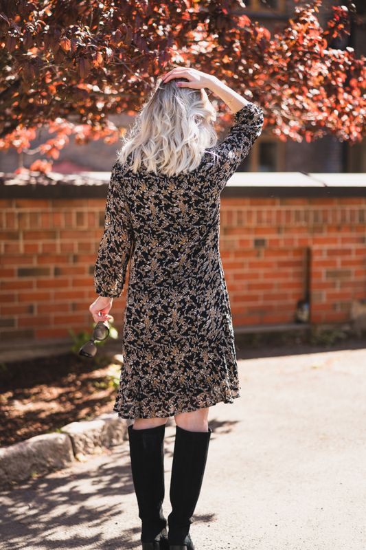 Elkas Dress Black Flower Bouquet Print