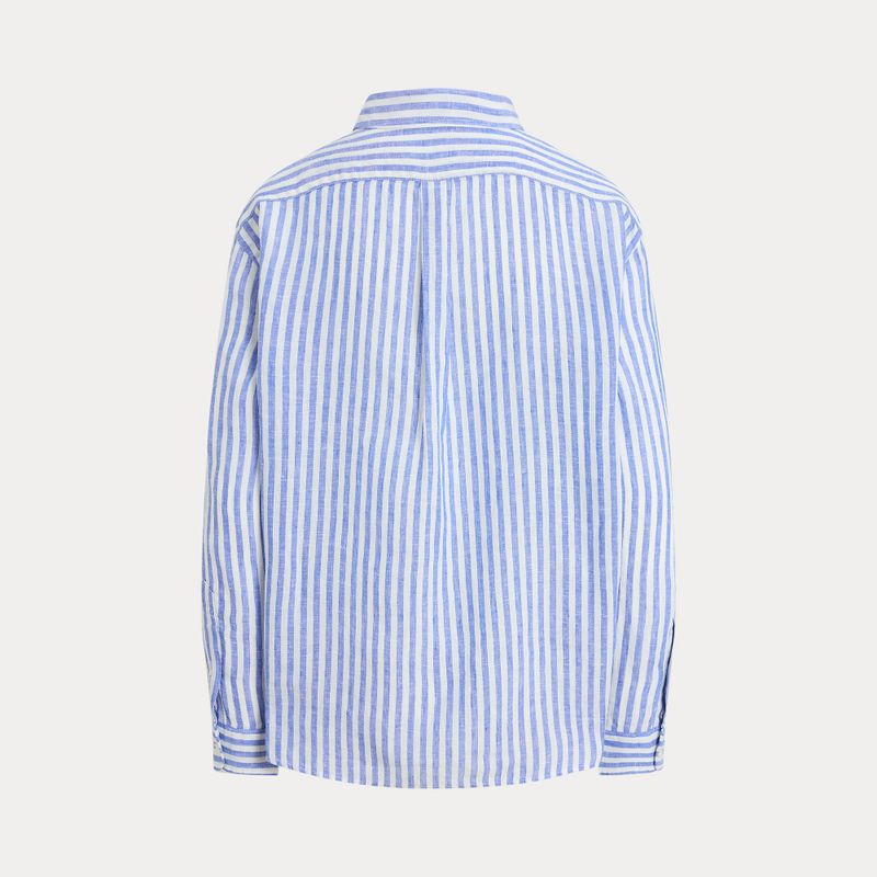 Wide Cropped Gingham Linen Shirt Gala Blue/White 