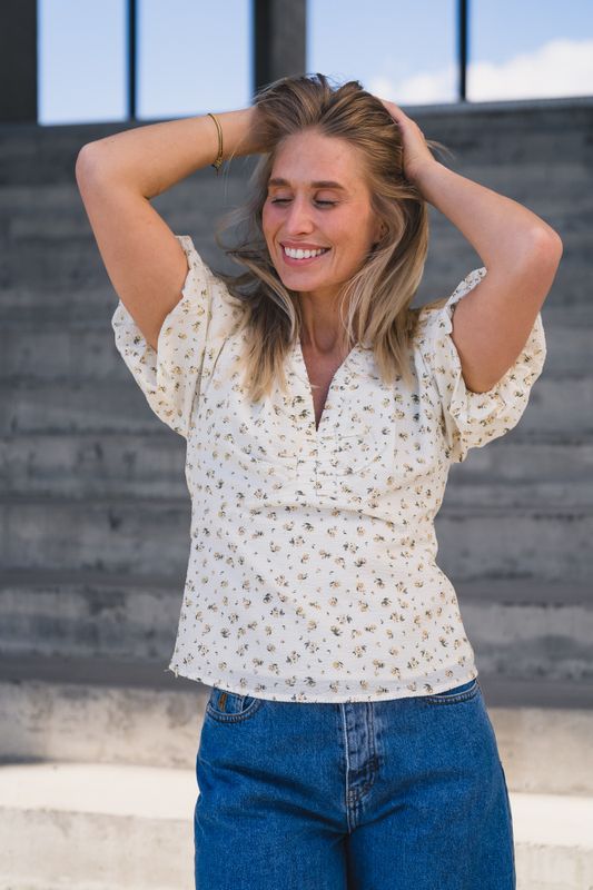 Irina Small Rose Flower Blouse Light Yellow 