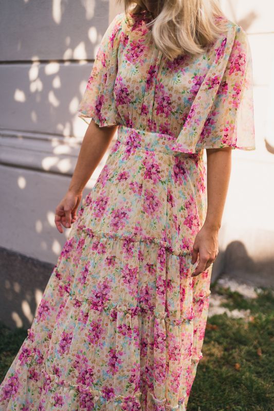 Chiffon Open Back Dress Summer Flowers 