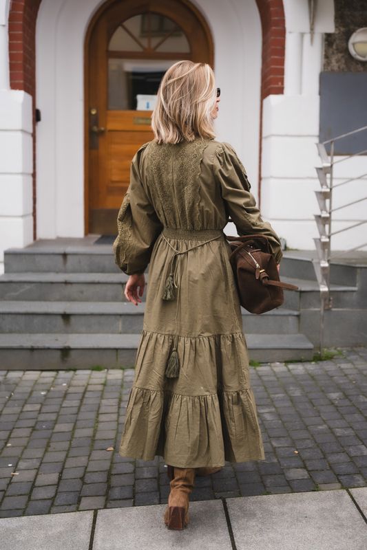 Winter Cotton Midi Dress Olive 