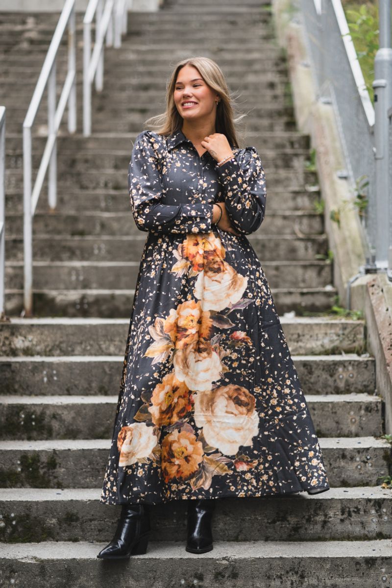 Tailored Satin Shirt Dress Black Rose