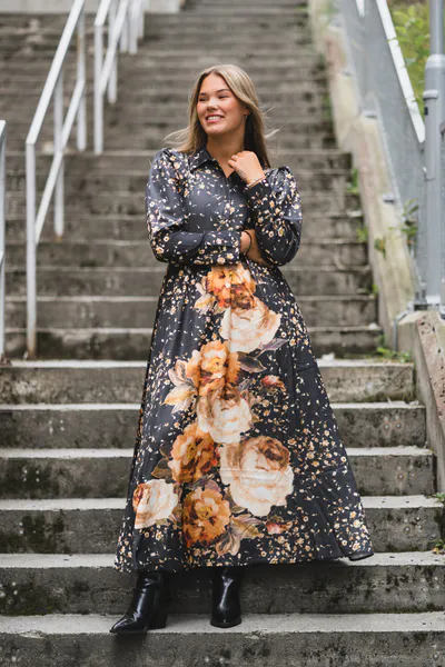 Hovedbilde Tailored Satin Shirt Dress Black Rose