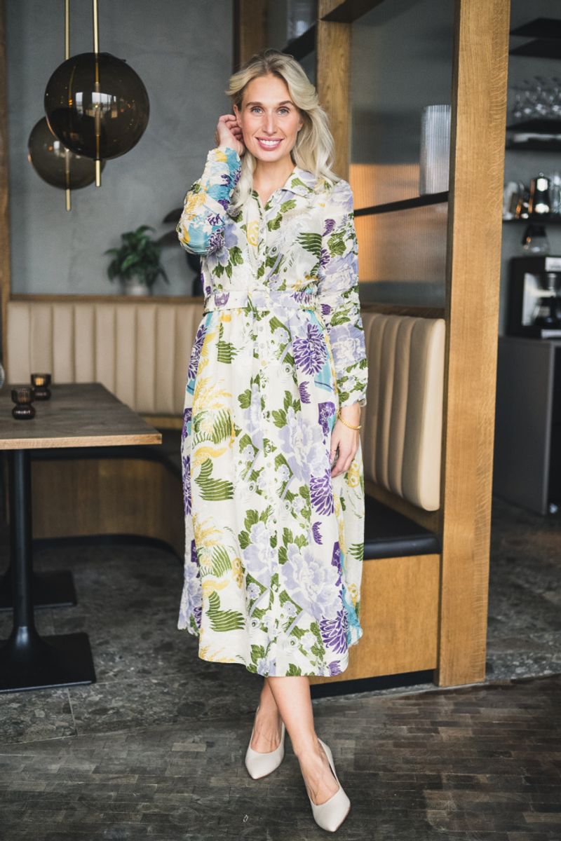Jacquard Midi Dress Blue Birds