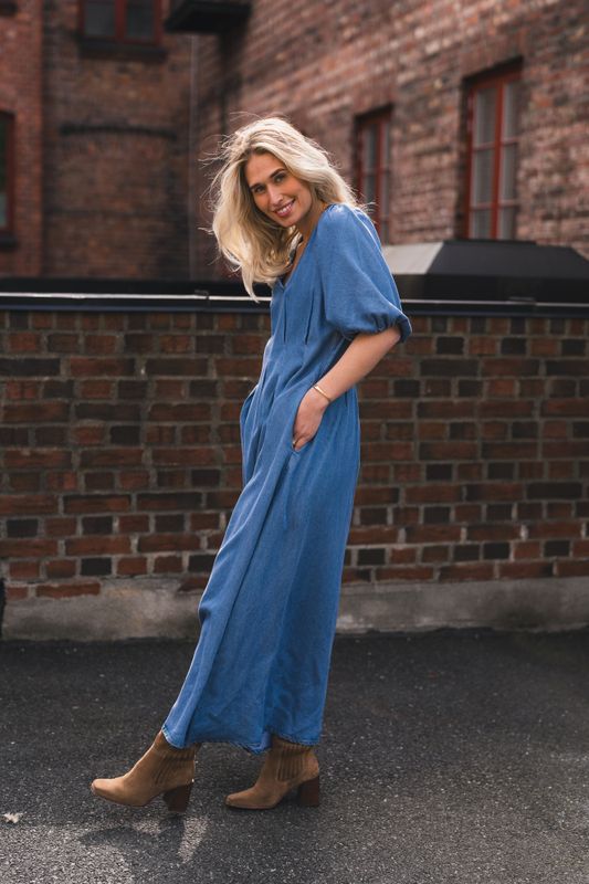 Denim Pleat Dress Denim Blue 