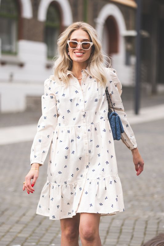 Nanena Dress Blue Bouquet Print