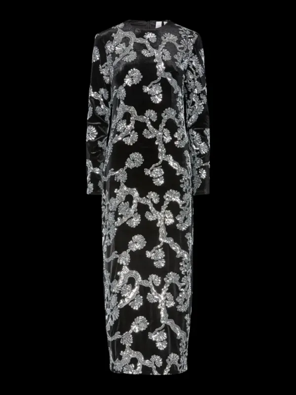 Florana LS Long Dress Black Silver Sequins