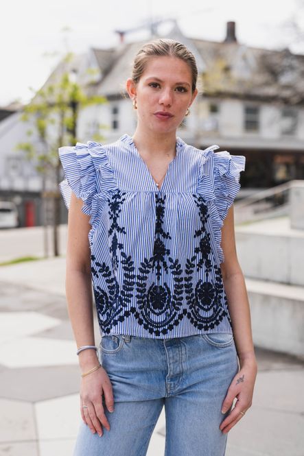 Hovedbilde Jayla Stripe Embroidery Top Blue 